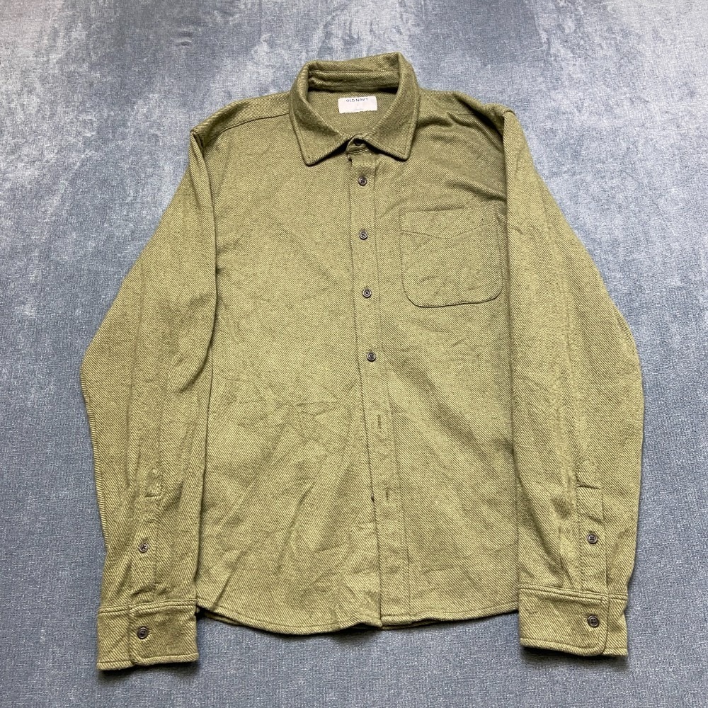 Old Navy Classic Fit Shirt Mens Large Olive Green Front Pocket Button Up Formal